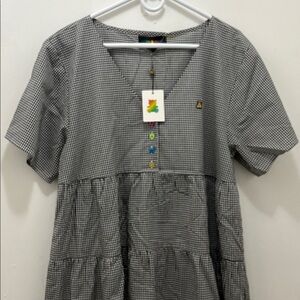 Teddy Fresh Black and White Gingham Midi Dress Xl New